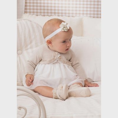 BOLERO CARDIGAN BEIGE CHAMPAGNE LACE TRIM / 1361-074