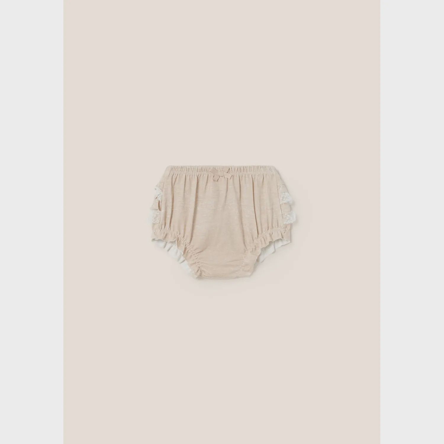 RUFFLED PANTIES LINEN BEIGE WHITE LACE TRIM / 9579-087