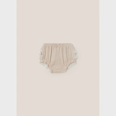 RUFFLED PANTIES LINEN BEIGE WHITE LACE TRIM / 9579-087