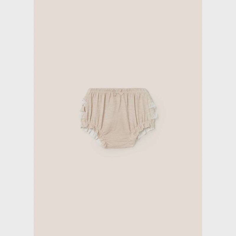 RUFFLED PANTIES LINEN BEIGE WHITE LACE TRIM / 9579-087