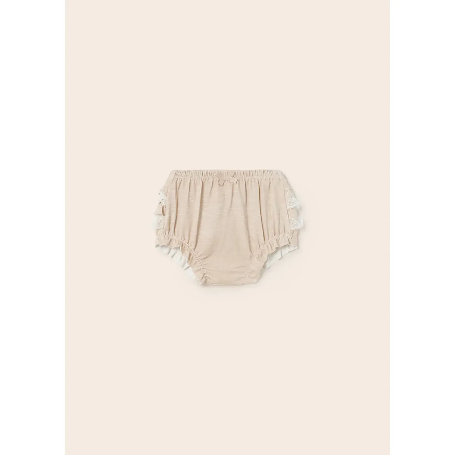 RUFFLED PANTIES LINEN BEIGE WHITE LACE TRIM / 9579-087