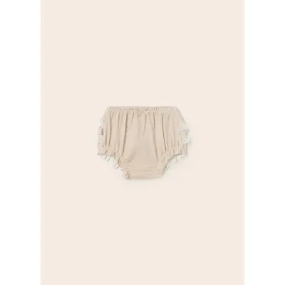 RUFFLED PANTIES LINEN BEIGE WHITE LACE TRIM / 9579-087