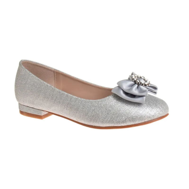 SHOE SILVER SHIMMER SATIN BOW TRIM / BM92460M-15 SHOE SILVER SHIMMER SATIN BOW TRIM / BM92460M-15