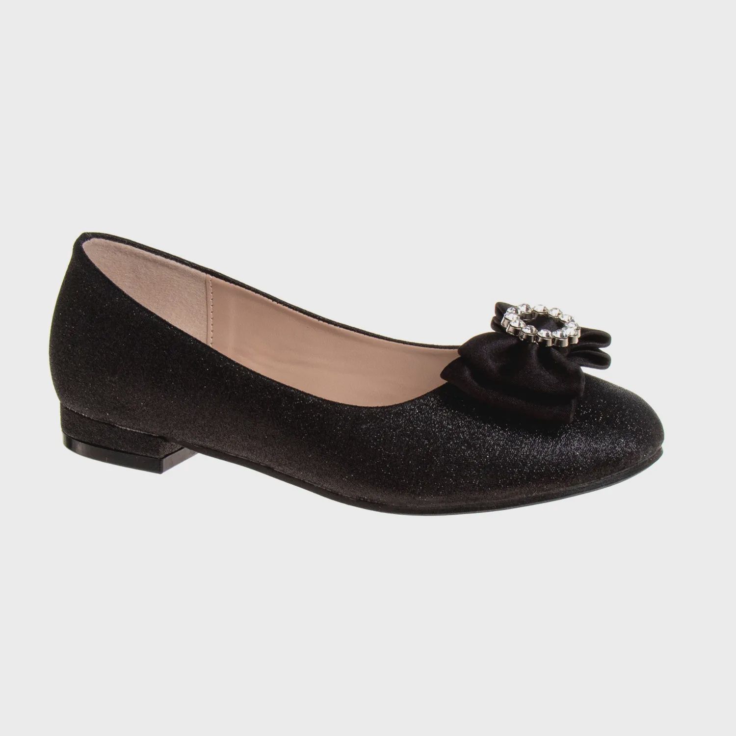 SHOE BLACK SHIMMER SATING BOW & RHINESTONE TRIM / BM92460M-15