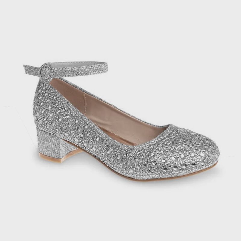 SHOE SILVER & RHINESTONE BLOCK HEEL / BM92468M-15