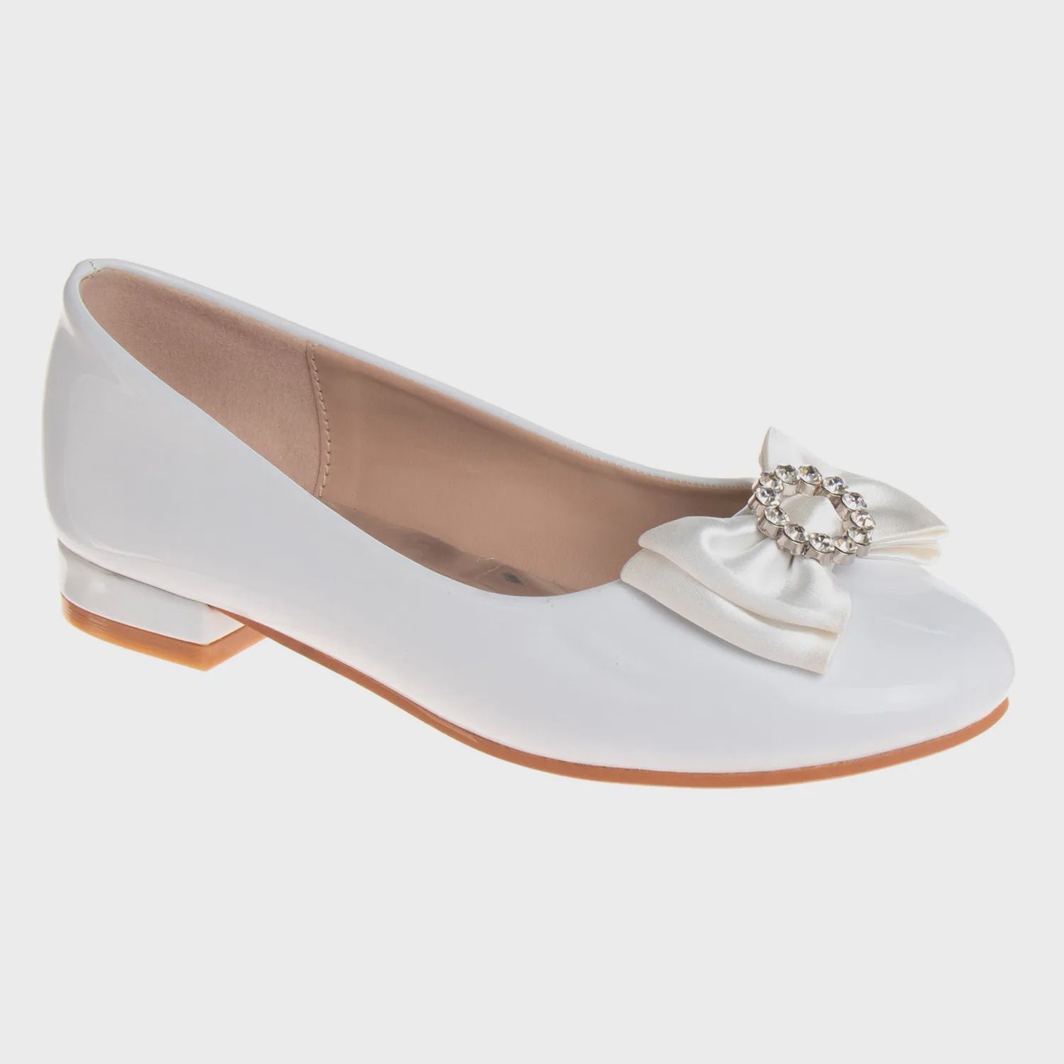 SHOE WHITE PATENT SATIN BOW & RHINESTONE TRIM / BM92460M-15