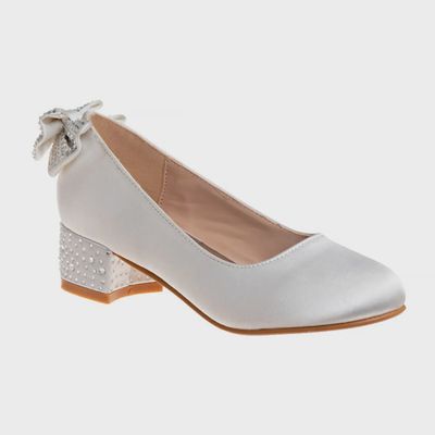 SHOE WHITE RHINESTONE TRIM HEEL & BOW / BM90019S