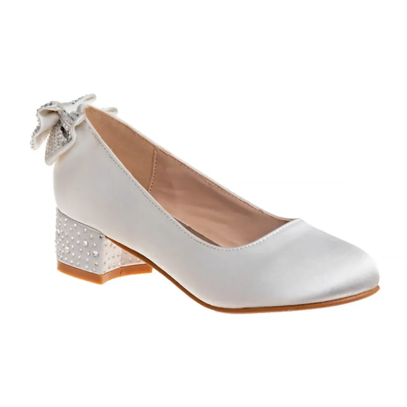 SHOE WHITE RHINESTONE TRIM HEEL & BOW / BM90019S SHOE WHITE RHINESTONE TRIM HEEL & BOW / BM90019S