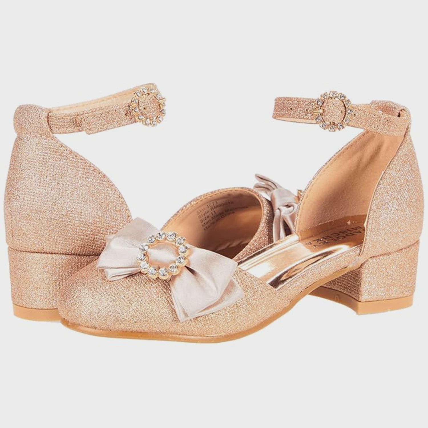 SHOE ROSE GOLD BLOCK HEEL OPEN SIDES BOW TRIM / BM90016M-15