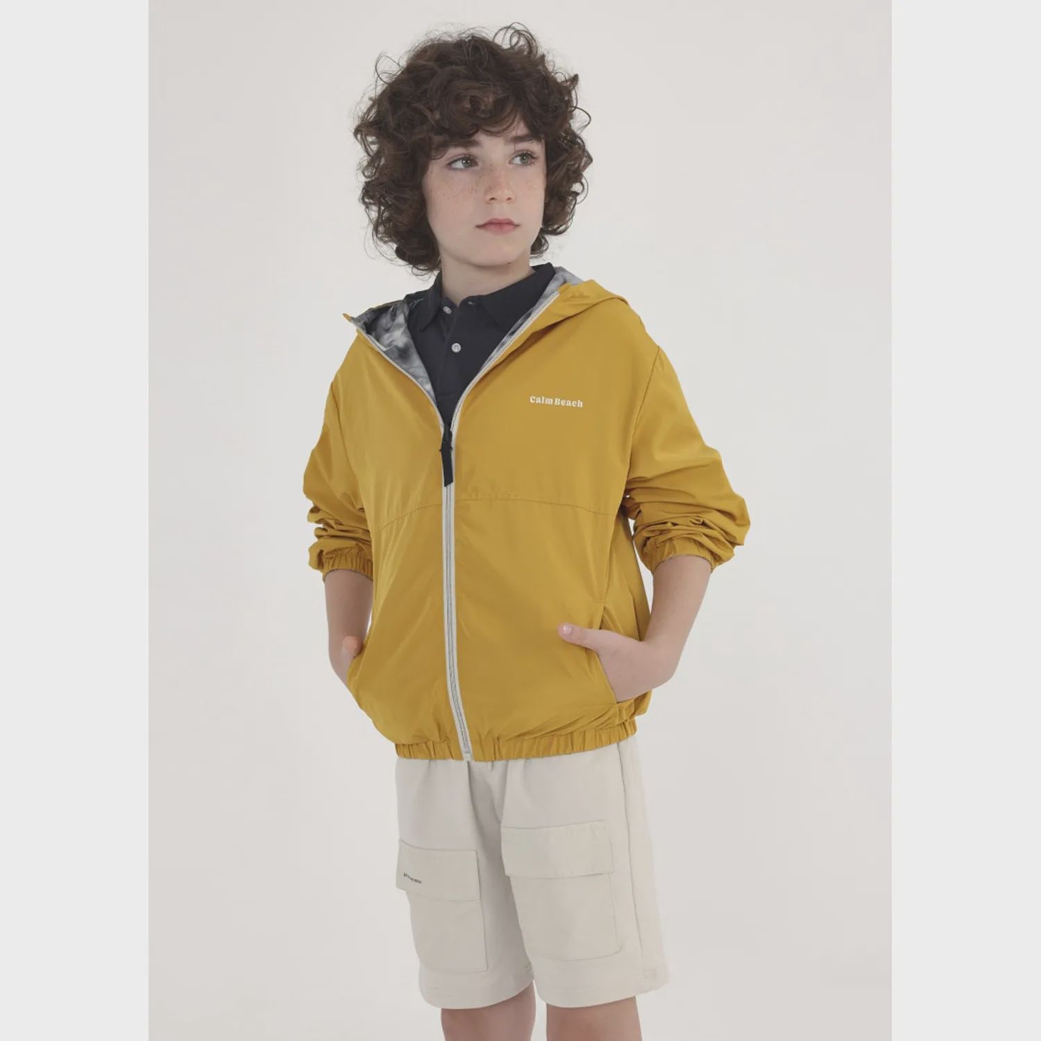 WINDBREAKER JACKET REVERSIBLE YELLOW & BLACK GREY PRINT / 6454-059