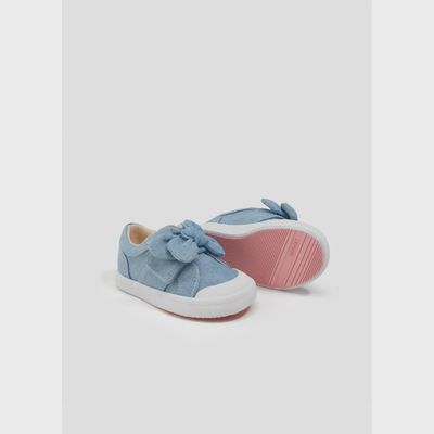 SHOE DENIM CANVAS VELCRO & BOW TRIM / 41432-060