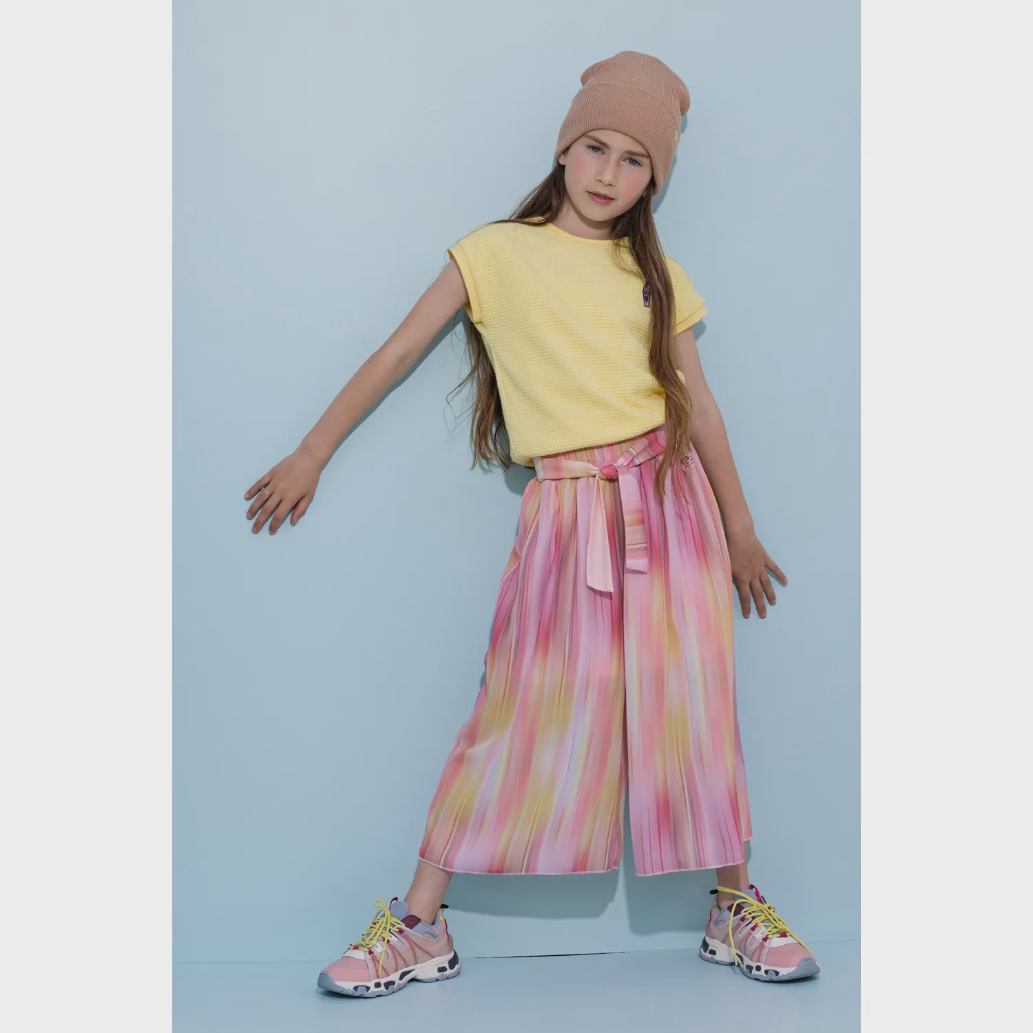 CULOTTE PANT PASTEL MULTICOLERED PINK YELLOW STRIPE / N303-5614-255