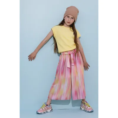 CULOTTE PANT PASTEL MULTICOLERED PINK YELLOW STRIPE / N303-5614-255 CULOTTE PANT PASTEL MULTICOLERED PINK YELLOW STRIPE / N303-5614-255