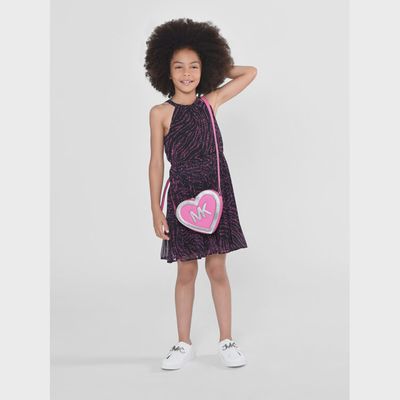 DRESS BLACK WITH PINK WRITING ALOVER PLEATED-SLEEVELESS / R12152-M94