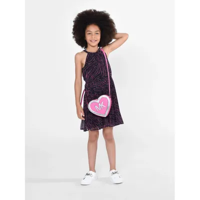 DRESS BLACK WITH PINK WRITING ALOVER PLEATED-SLEEVELESS / R12152-M94