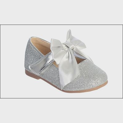 SHOE SILVER GLITTER BOW TRIM / TTS162-BABY