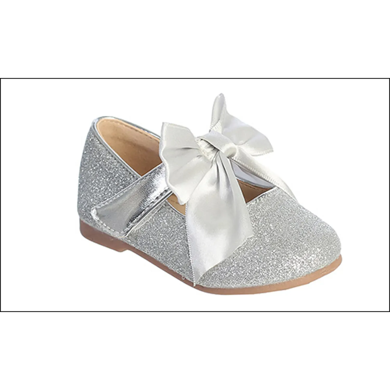 SHOE SILVER GLITTER BOW TRIM / TTS162-BABY