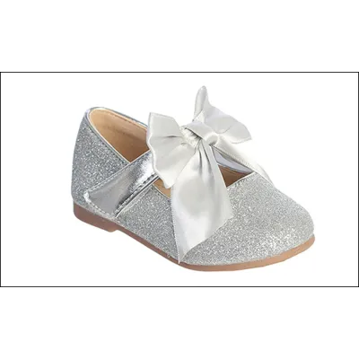 SHOE SILVER GLITTER BOW TRIM / TTS162-BABY