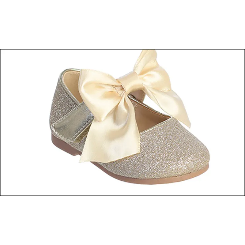 GOLD GLITTER BABY SATIN BOW / TTS162-SHOE GOLD GLITTER BABY SATIN BOW / TTS162-SHOE