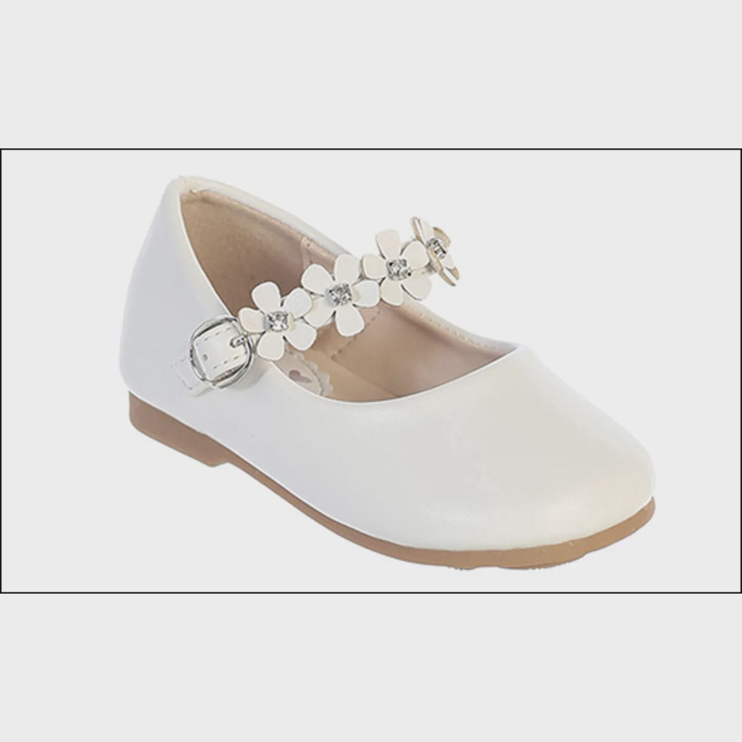 WHITE SHOE BABY FLOWERS & RHINESTONE TRIM / S125-