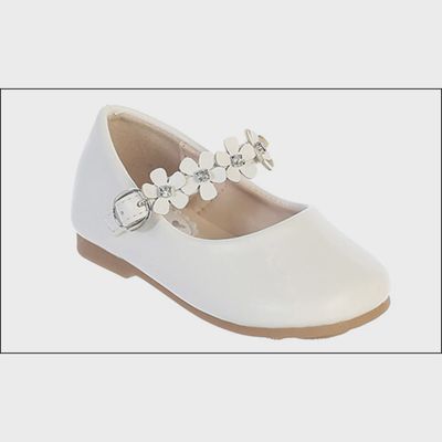 WHITE SHOE BABY FLOWERS & RHINESTONE TRIM / S125-