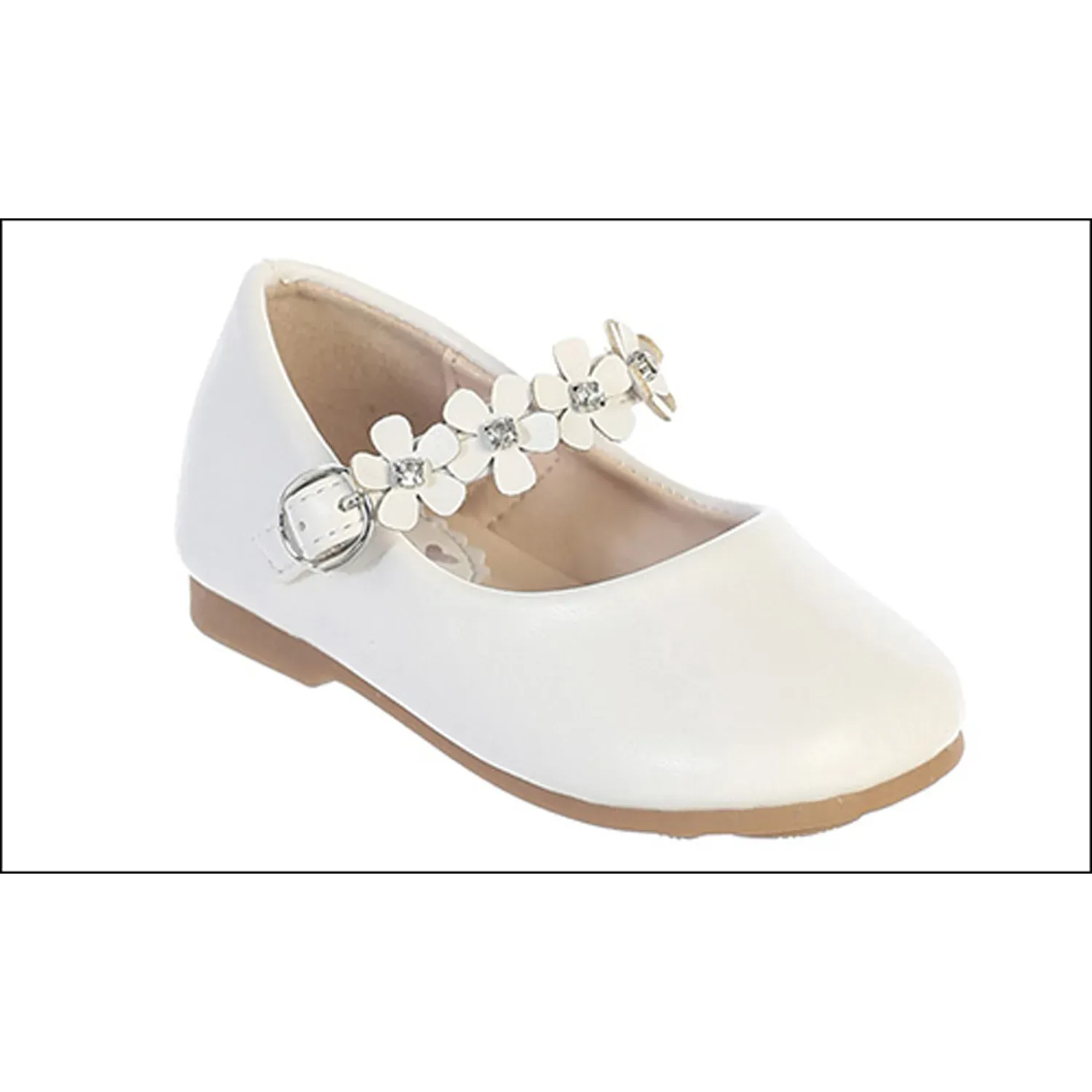 WHITE SHOE BABY FLOWERS & RHINESTONE TRIM / S125-