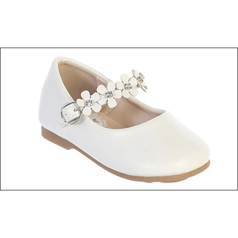 WHITE SHOE BABY FLOWERS & RHINESTONE TRIM / S125- WHITE SHOE BABY FLOWERS & RHINESTONE TRIM / S125-