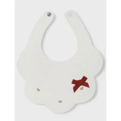 BIB CREAM SCALLOPED EDGE RED BOW TRIM / 9263-093