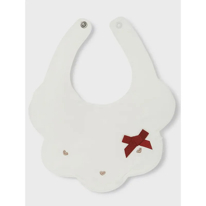BIB CREAM SCALLOPED EDGE RED BOW TRIM / 9263-093