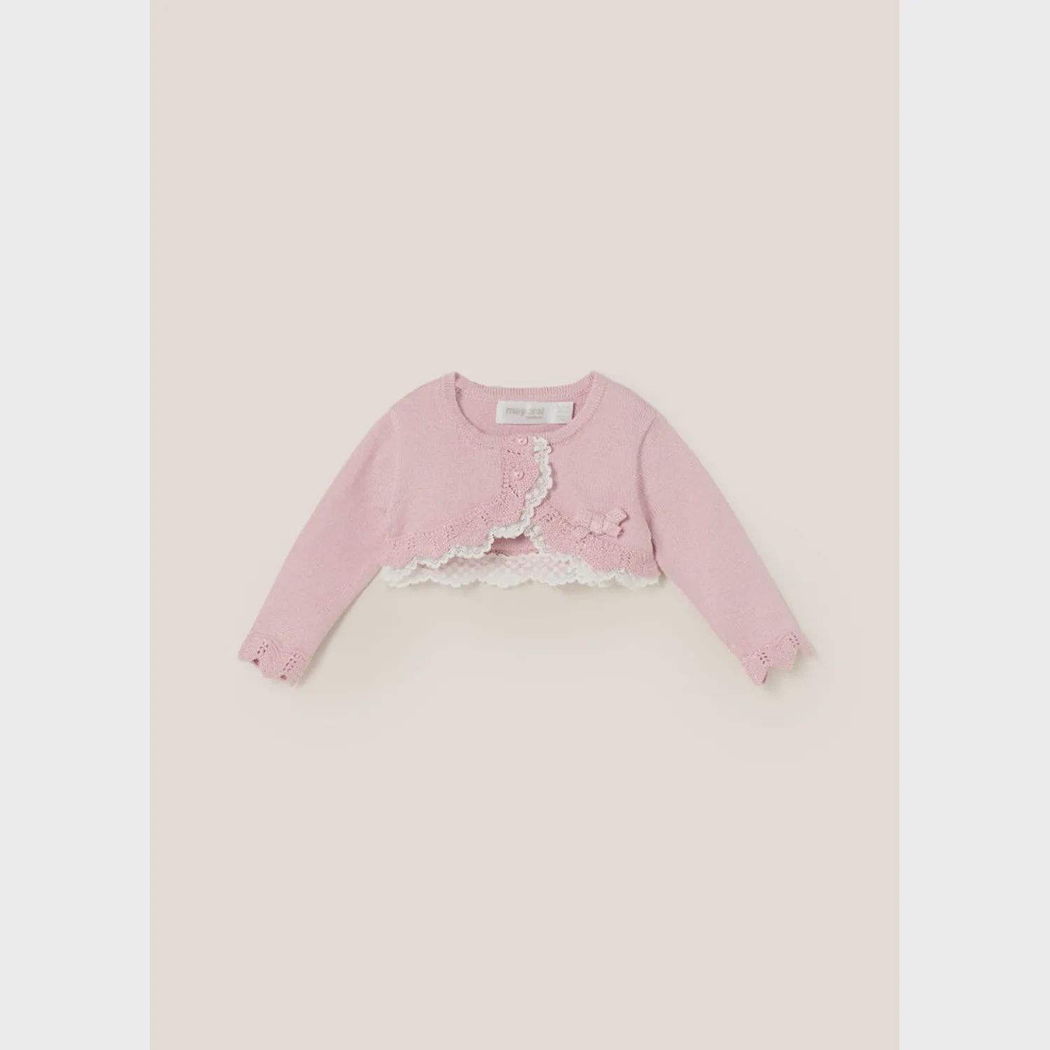 BOLERO CARDIGAN ROSE WHITE LACE TRIM / 1361-076