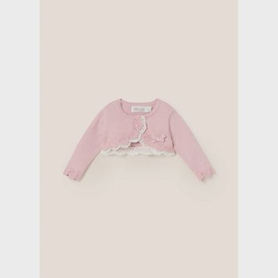 BOLERO CARDIGAN ROSE WHITE LACE TRIM / 1361-076