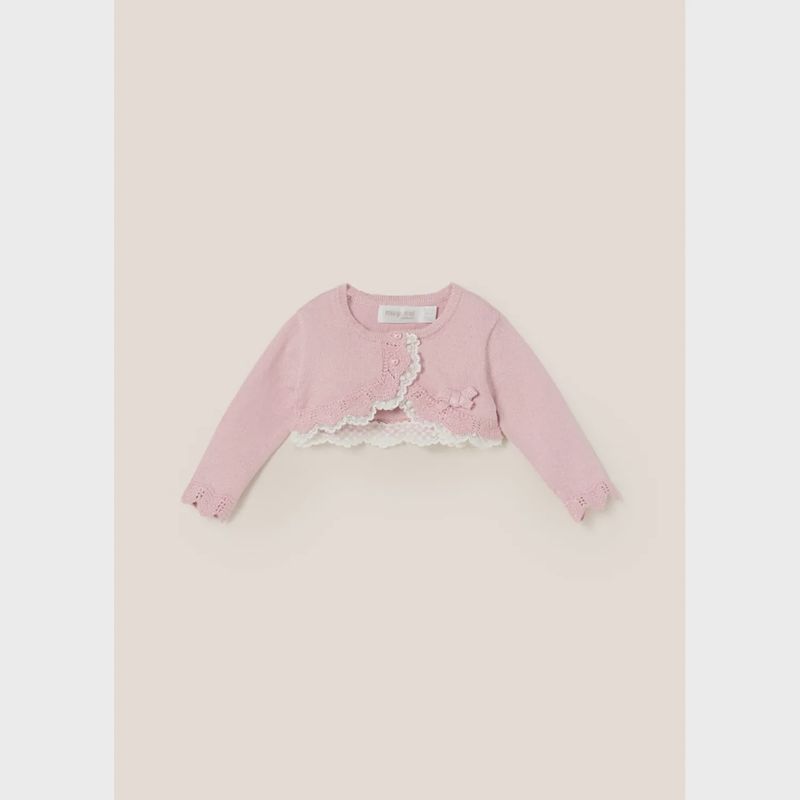 BOLERO CARDIGAN ROSE WHITE LACE TRIM / 1361-076