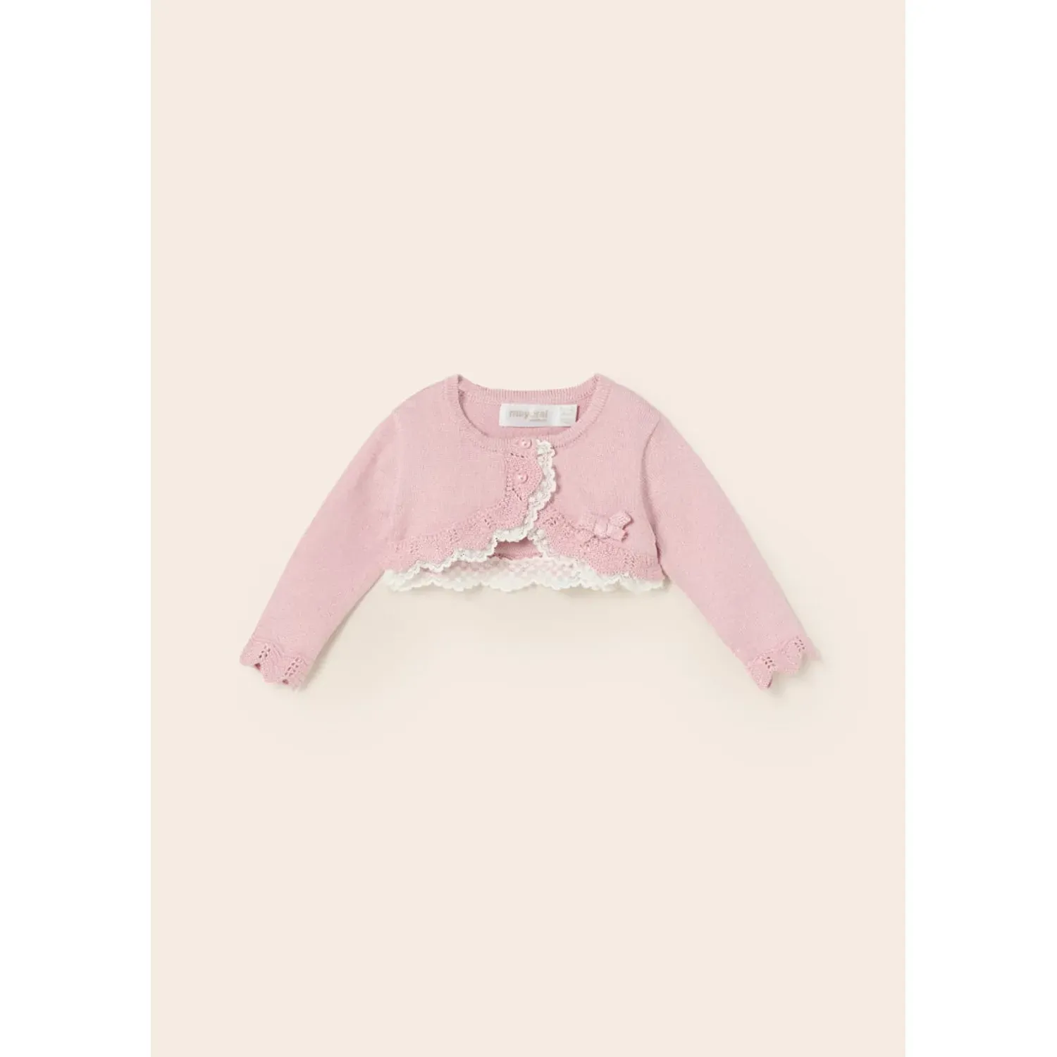 BOLERO CARDIGAN ROSE WHITE LACE TRIM / 1361-076