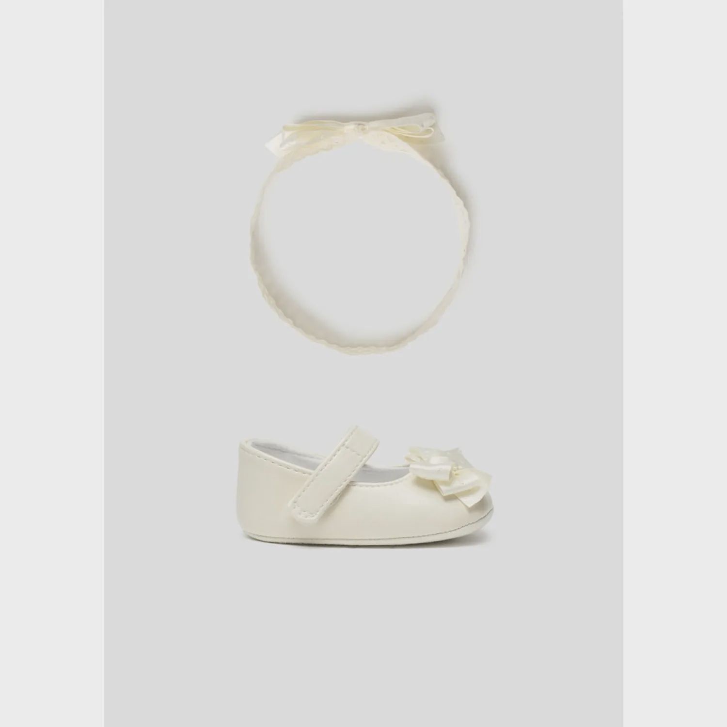2PC SHOE & LACE HEADBAND CREAM BOW TRIM / 9633-090