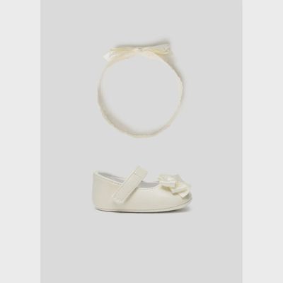 2PC SHOE & LACE HEADBAND CREAM BOW TRIM / 9633-090
