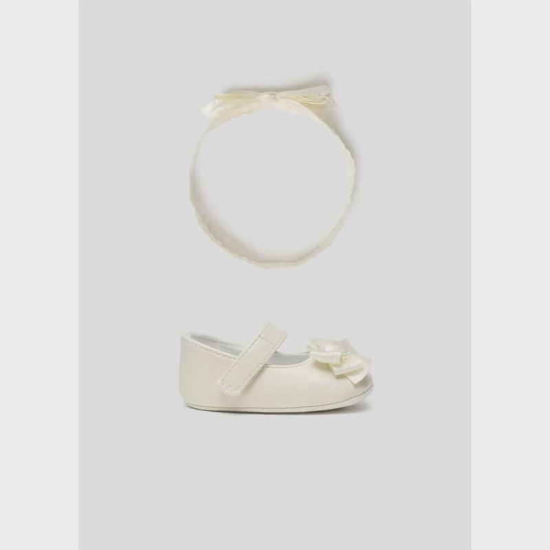 2PC SHOE & LACE HEADBAND CREAM BOW TRIM / 9633-090