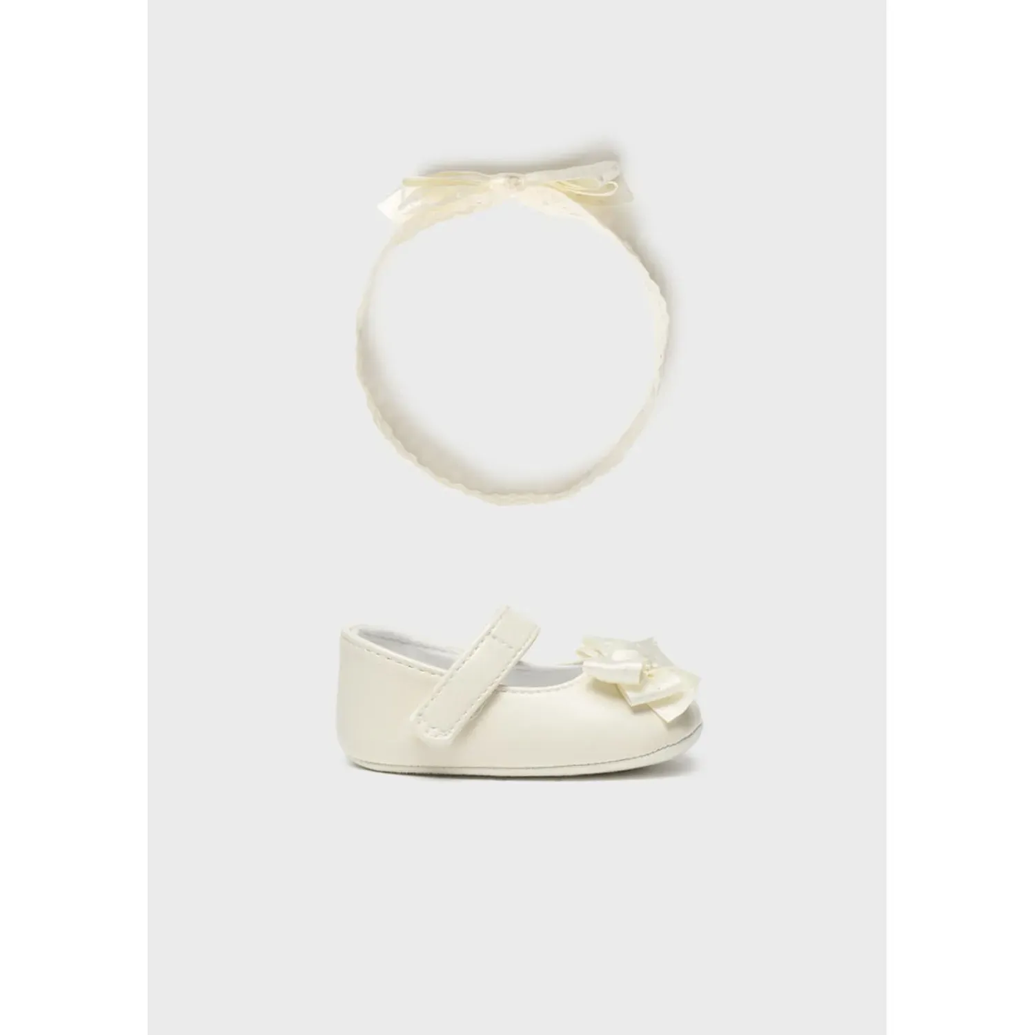 2PC SHOE & LACE HEADBAND CREAM BOW TRIM / 9633-090