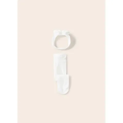 2PC PANTYHOSE & HAIRBAND CREAM2 ROSES TRIM / 9582-093