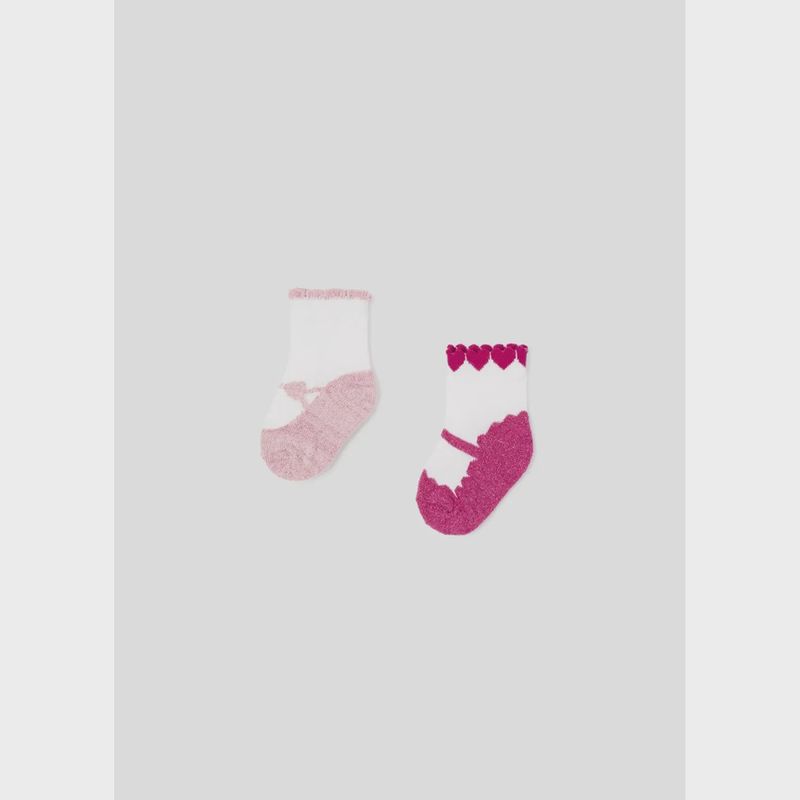 2PC SOCK SET WHITE WITH PINK OR FUSCHIA TRIM / 9596-069