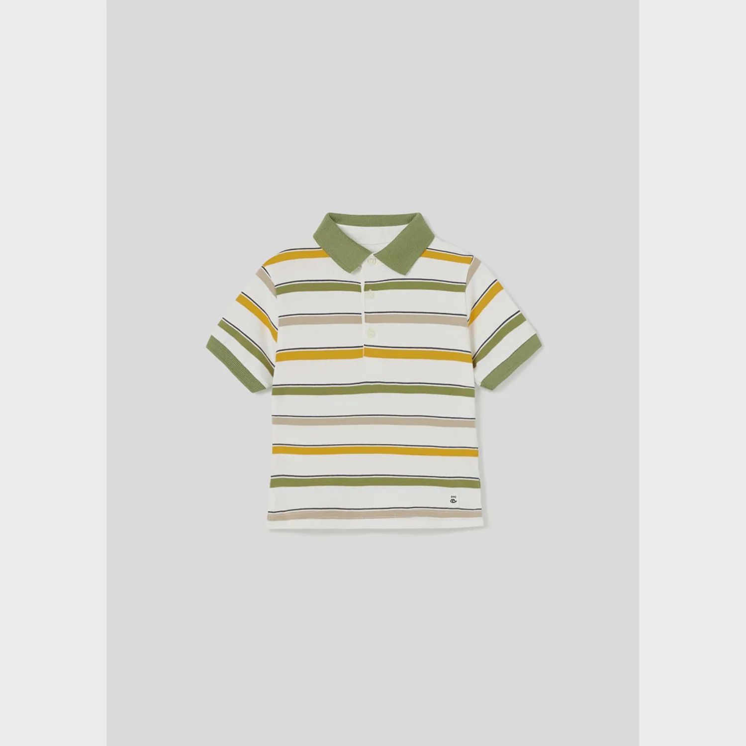 POLO TOP STRIPED CREAM GREEN YELLOW BEIGE SHORT SLEEVE / 1103-052