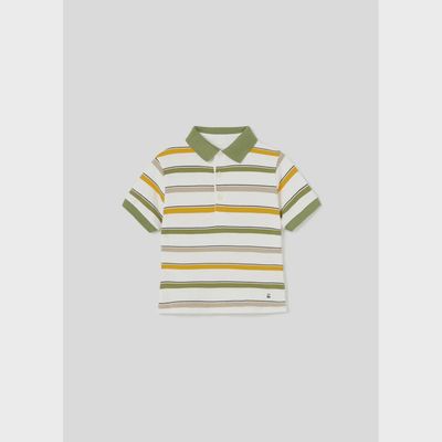 POLO TOP STRIPED CREAM GREEN YELLOW BEIGE SHORT SLEEVE / 1103-052