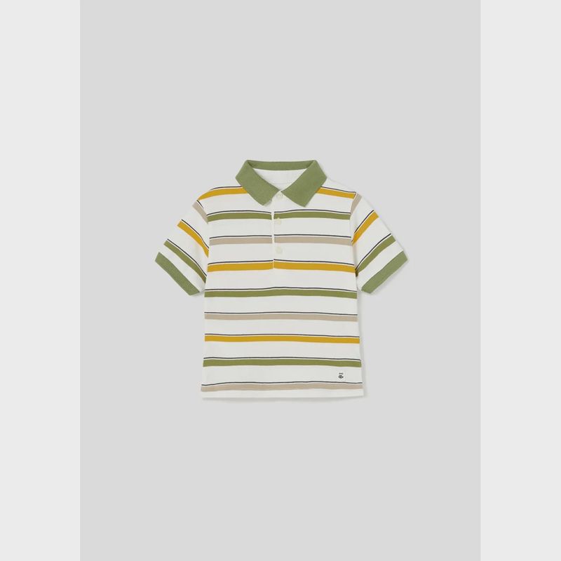 POLO TOP STRIPED CREAM GREEN YELLOW BEIGE SHORT SLEEVE / 1103-052