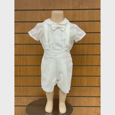 2PC SHORT SET WHITE SHIRT & PRINTED SHORTS WITH SUSPENDERS / E2845BE