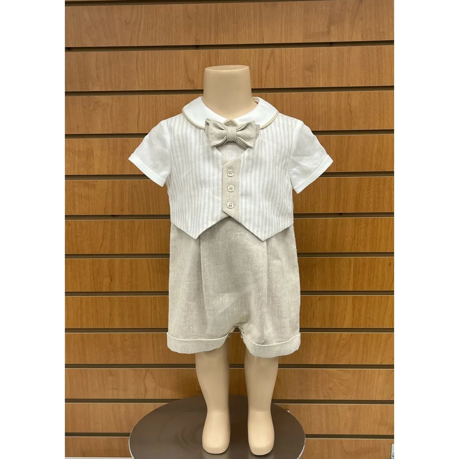 ROMPER BEIGE & CREAM STRIPED VEST SHORT / A2806-15