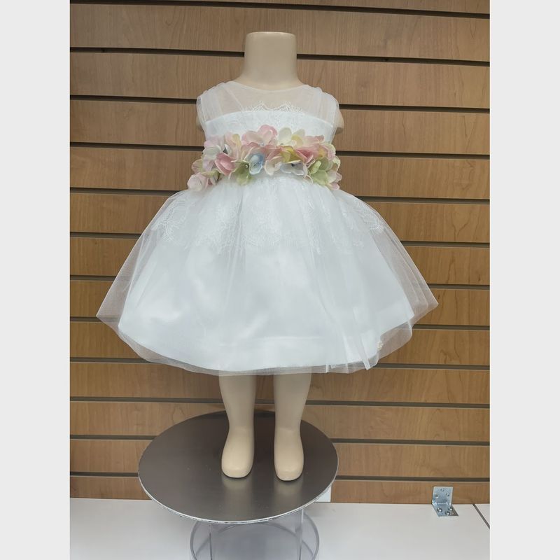 DRESS WHITE TULLE LACE & SATIN FLOWER BELT MULTICOLORED / G2861