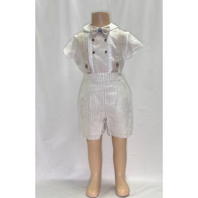 2PC SHORT SET LINEN SHIRT / ONZIE & BEIGE STRIPED SHORT WITH SUSPENDER / E2845-BR