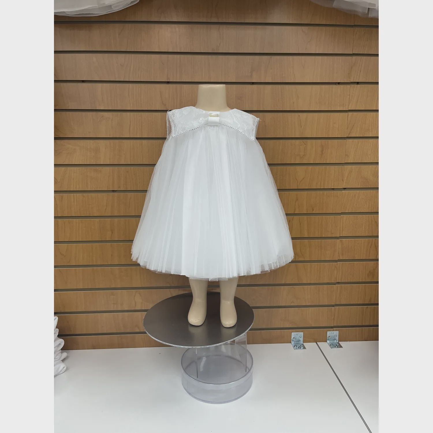 DRESS WHITE TULLE LAYERS LACE SQUARE COLLAR & RHINESTONE TRIM / F2853