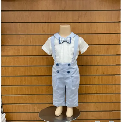 2PC WHITE SHIRT / ONZIE & BLUE PANT & BOWTIE WITH SUSPENDERS LONG SHORT SLEEVE / B2811-BE