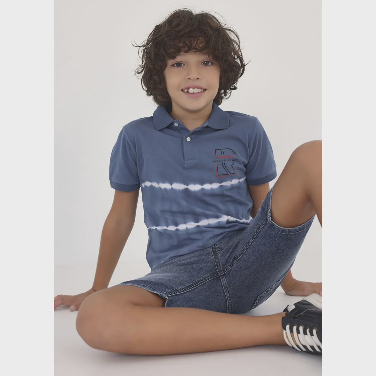 POLO TOP MID BLUE SHORT SLEEVE WHITE TRIM RED REDISCOVER / 6109-63