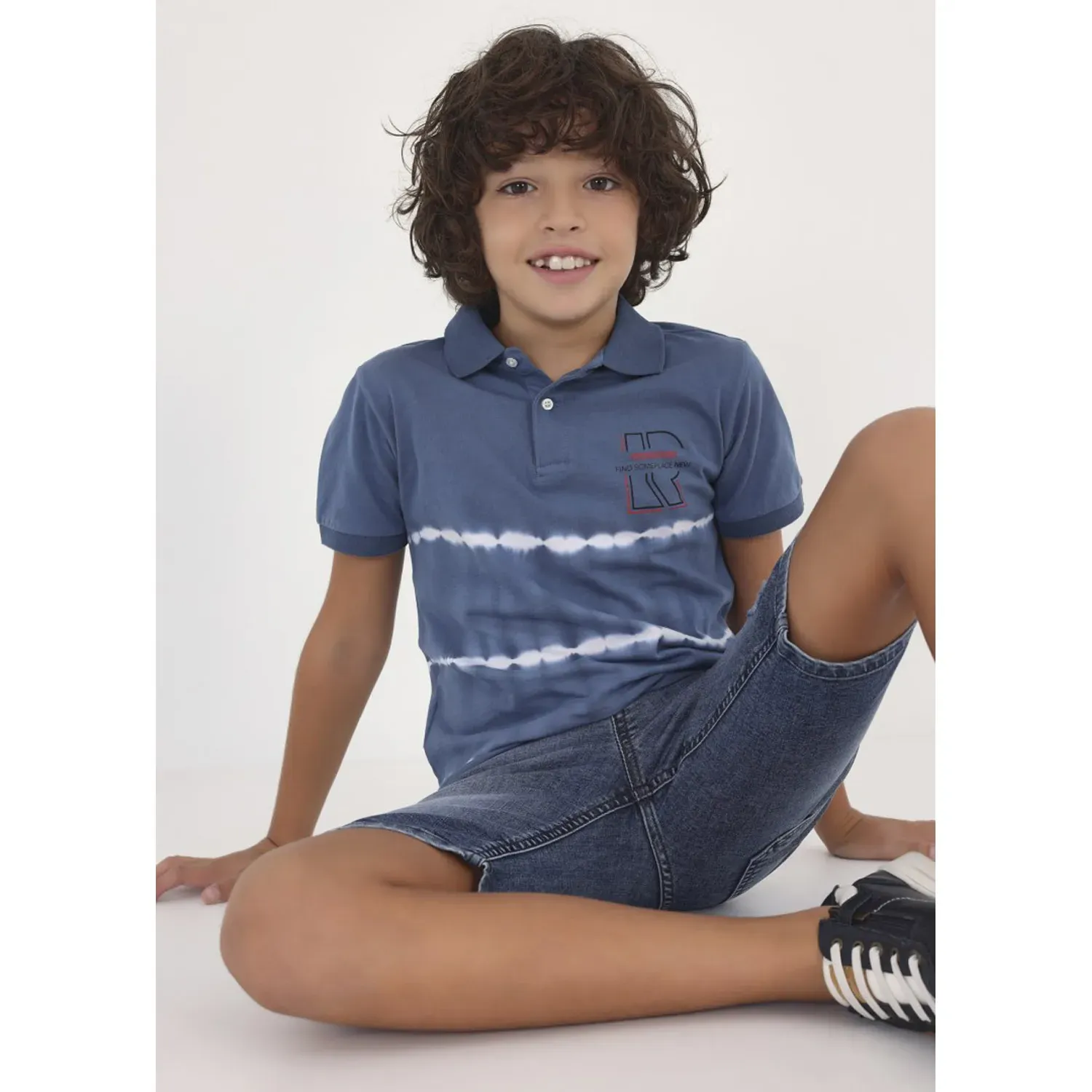 POLO TOP MID BLUE SHORT SLEEVE WHITE TRIM RED REDISCOVER / 6109-63